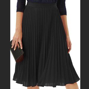 NWT- High Elastic Waist Pleated Chiffon Skirt Midi Swing A-line Skirts- S- Black